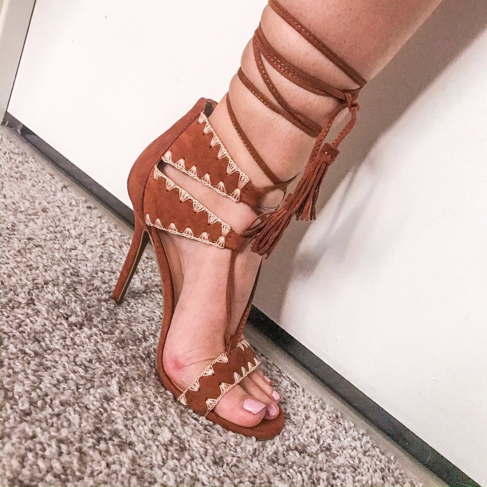 WILD DIVA LOUNGE Brown Suede Boho Strappy Heels -
